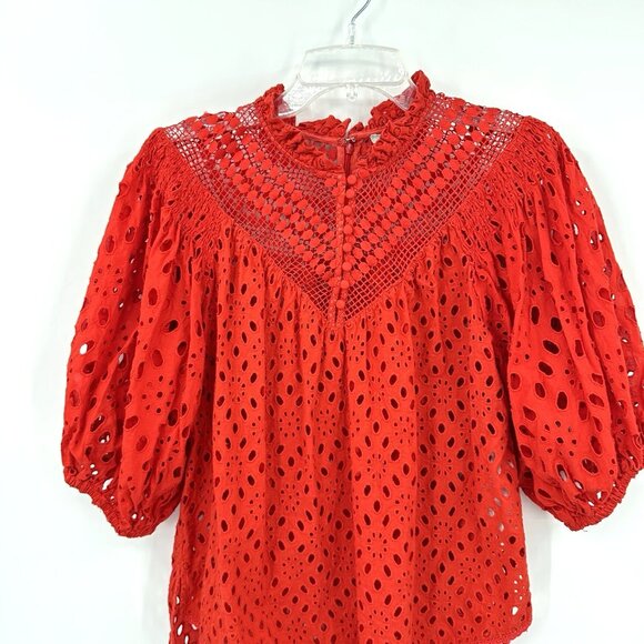 ALLSAINTS tila top shirt blouse eyepet puff sleeve lace ruffle red tunic 6 - Picture 4 of 10